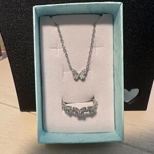 925 Sterling Silver Butterfly Necklace & Adjustable Ring Set